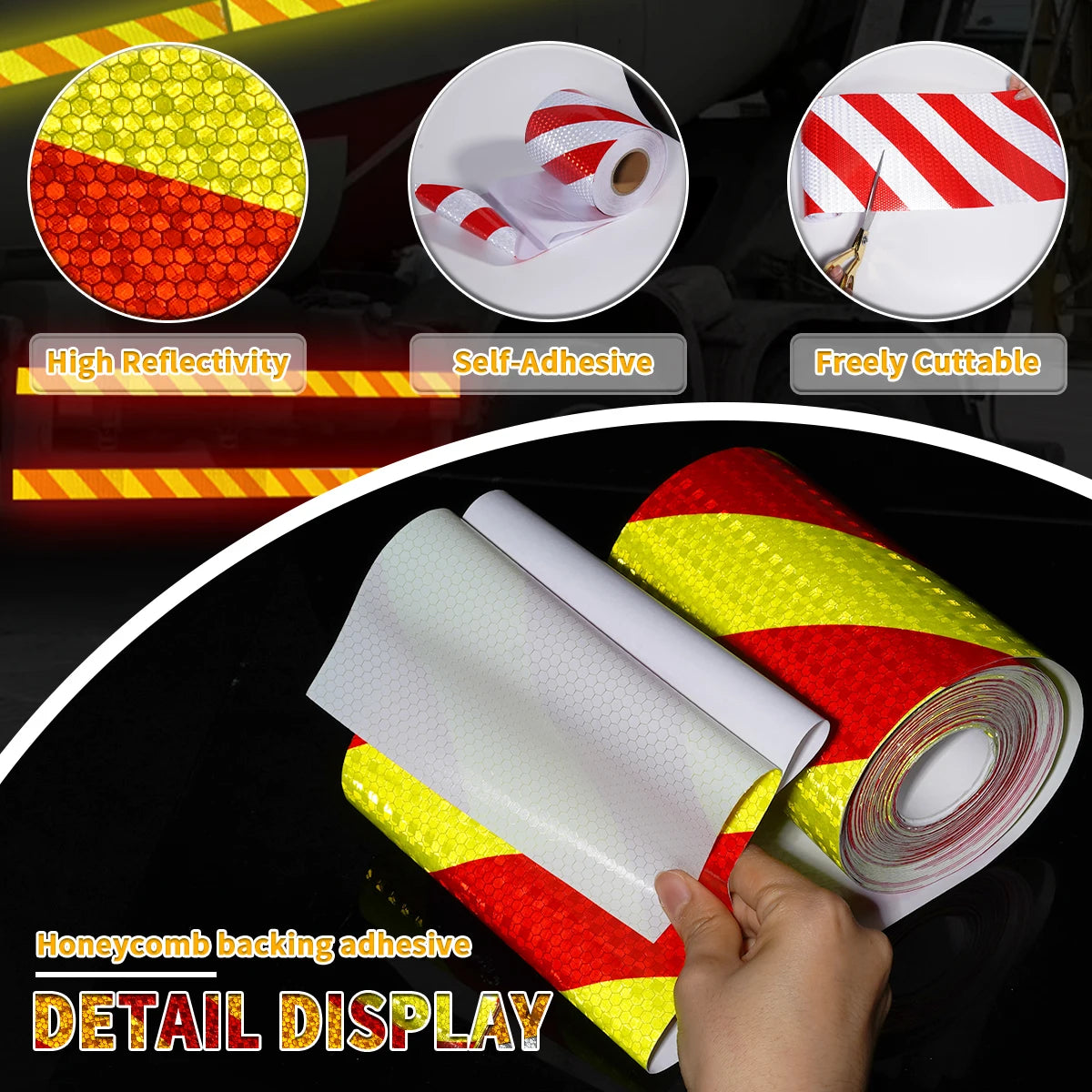 15 cm breites diagonales PVC-Reflektorband, selbstklebendes, wasserdichtes Sicherheitswarnband, Identifikationsband für LKW, Motorrad, Fahrrad, Auto