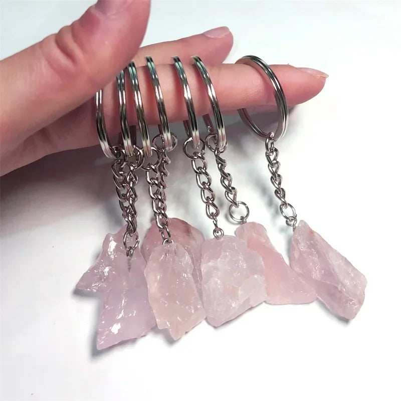20 stücke Natürliche Raue Rohstein Kristall Quarz Schlüsselbund Frauen Männer Handtasche Hangle Auto Schlüssel Halter Raw Mineral Stein Schlüsselring schmuck