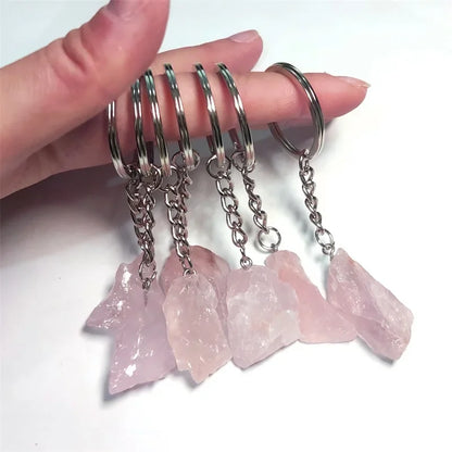 20 stücke Natürliche Raue Rohstein Kristall Quarz Schlüsselbund Frauen Männer Handtasche Hangle Auto Schlüssel Halter Raw Mineral Stein Schlüsselring schmuck