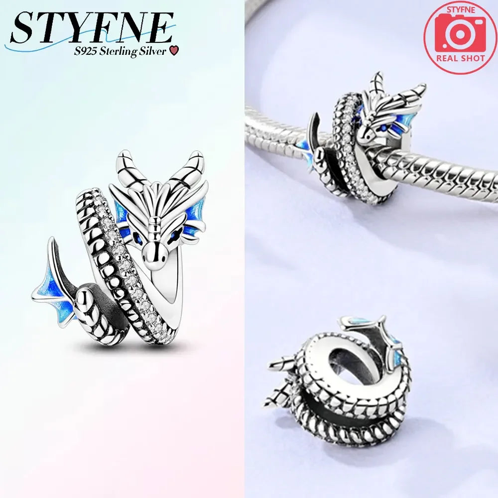 Charms der Drachen-Serie, 925er Silber, Flugsaurier, Tyrannosaurus, Chamäleon-Charm-Anhänger, passend für Original-Armbänder, DIY-Schmuckherstellung