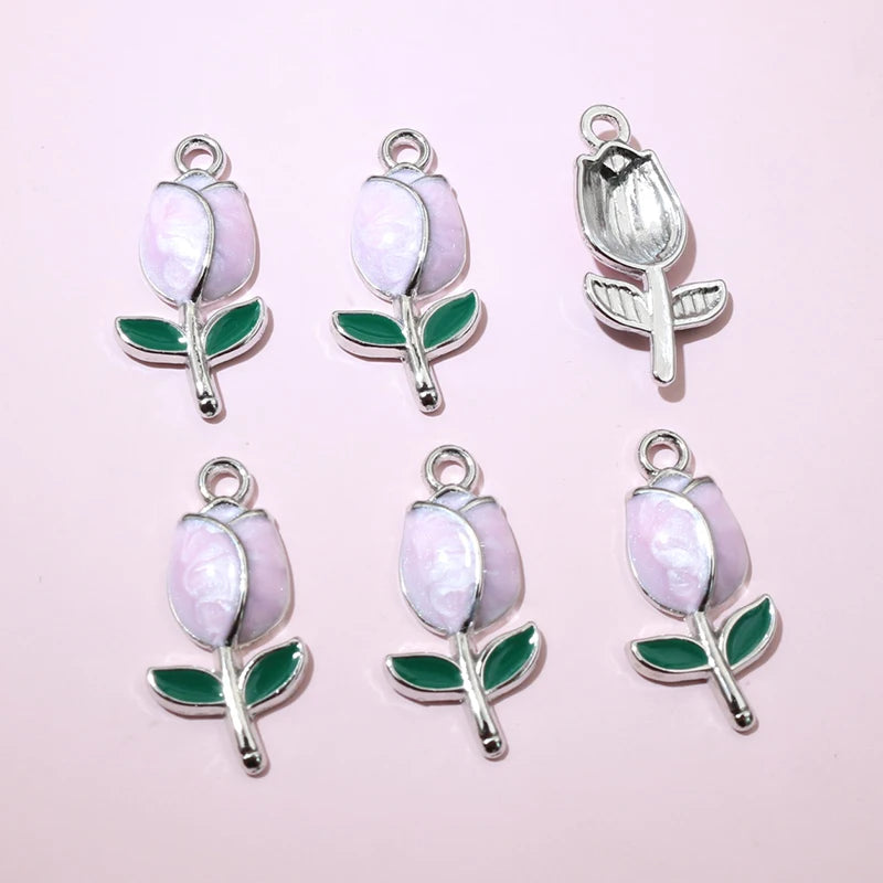 20 Stück 21x10mm Emaille Rose Knospe Blume Charms Anhänger Legierung Metall DIY Schmuckherstellung Zubehör Erkenntnisse für Halskette Ohrringe