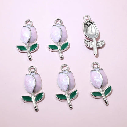 20 Stück 21x10mm Emaille Rose Knospe Blume Charms Anhänger Legierung Metall DIY Schmuckherstellung Zubehör Erkenntnisse für Halskette Ohrringe