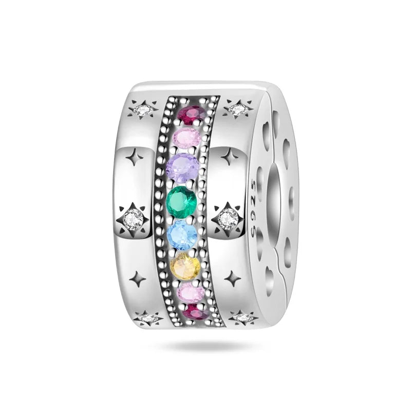 Funkelnde 925er-Sterlingsilber-Charm mit buntem Zirkon, festen Clip-Perlen und Engel-Anhänger, passend für Armbänder und Halsketten, exquisite Geschenke