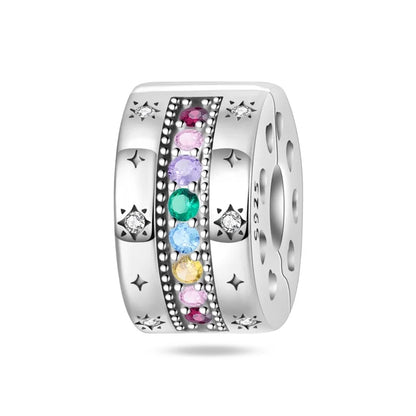Funkelnde 925er-Sterlingsilber-Charm mit buntem Zirkon, festen Clip-Perlen und Engel-Anhänger, passend für Armbänder und Halsketten, exquisite Geschenke
