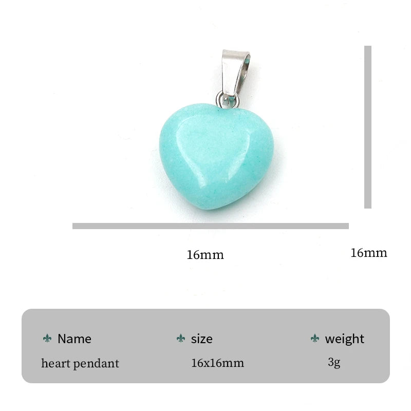 12 Stück Naturstein Quarz Rosenkristall Türkis Opal Herz Anhänger 16mm DIY Schmuckherstellung Halskette Zubehör Charms Handwerk