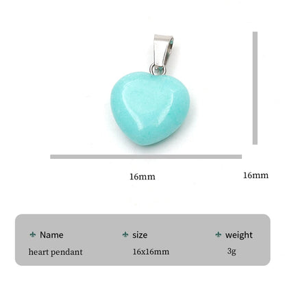 12 Stück Naturstein Quarz Rosenkristall Türkis Opal Herz Anhänger 16mm DIY Schmuckherstellung Halskette Zubehör Charms Handwerk