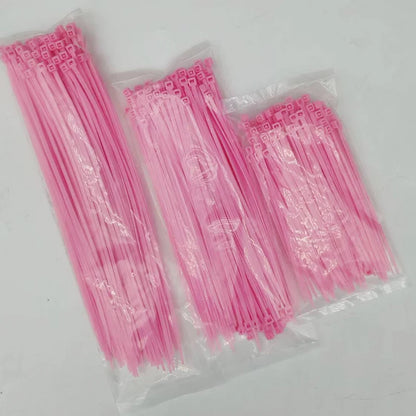 250 Stück selbstsichernde Kabelbinder-Set aus rosa Nylon, 3 Größen, 100 cm, 150 cm, 200 cm, für Kabelmanagement-Kabelbinder für Zuhause und Garten