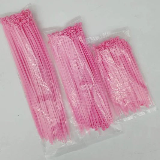 250 Stück selbstsichernde Kabelbinder-Set aus rosa Nylon, 3 Größen, 100 cm, 150 cm, 200 cm, für Kabelmanagement-Kabelbinder für Zuhause und Garten