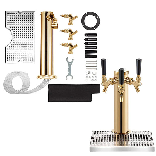 Dreifachhähne aus Edelstahl für Fassbierturmspender mit Tropfschale, Fass-Bierturm, Kegerator-Turm, vormontiertes Kit für Bar