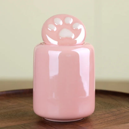 Ceramic Pet Urn with Paw Print - Sealed Memorial Keepsake for Dog and Cat Ashes, Moisture-Resistant Urn Container with Eternal Tribute Design
