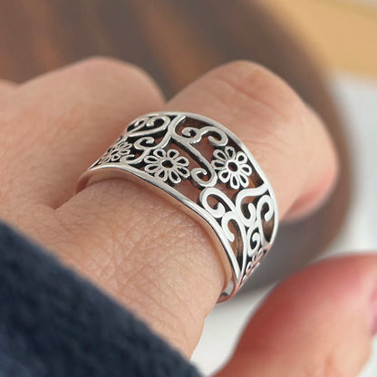 Ringe aus 925er-Sterlingsilber für Damen, Paare, minimalistisch, handgefertigt, schlicht, Retro-Blumen-Herz-Ring, edler Schmuck, Geschenk, verhindert Allergien