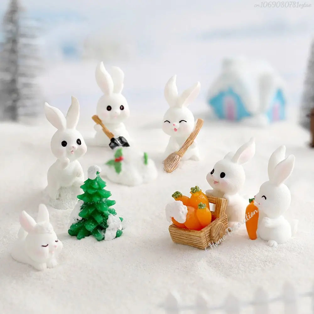 Figuren Miniatur Niedlicher Schneemann Hase Weihnachtskaninchen Mikrolandschaft Ornament Schreibtischzubehör Feengarten Heimdekoration