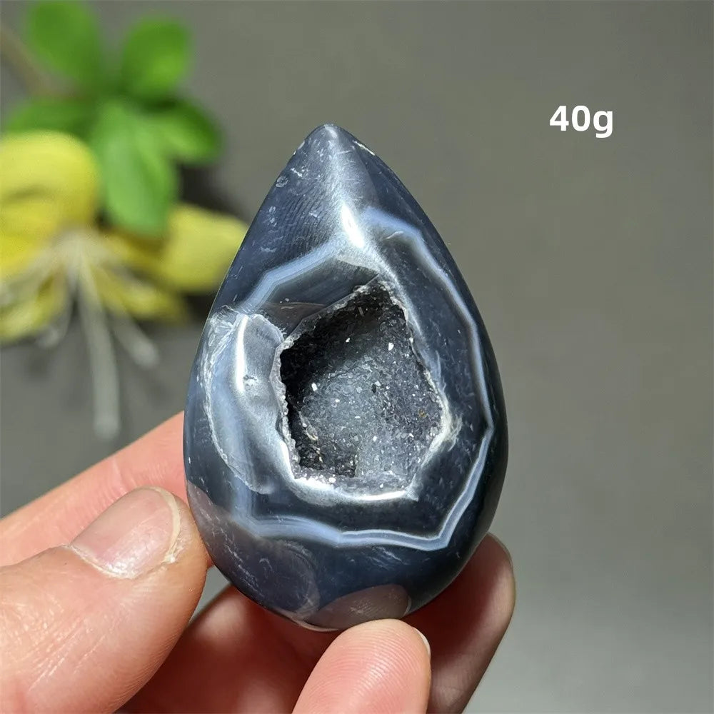 Natürlicher schwarzer Achat, Kristallloch, eiförmiger Kristall, Heilung, spirituelle Meditation, Mineralquarz, Aura, Energie, Heimdekoration