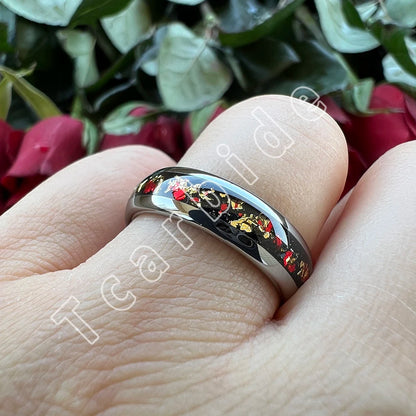 Dropshipping 6mm 8mm 18k Gold Farbe Kuppel Ehering Schöner Wolframkarbid Ring mit roter und Goldfolieninlage Comfort Fit