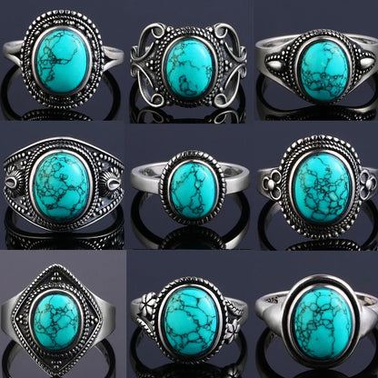 Vintage S925 Silber Ring Natürliche Türkis Ringe Luxus Schmuck Party Jahrestag Geburtstag Geschenk für Frauen Mann