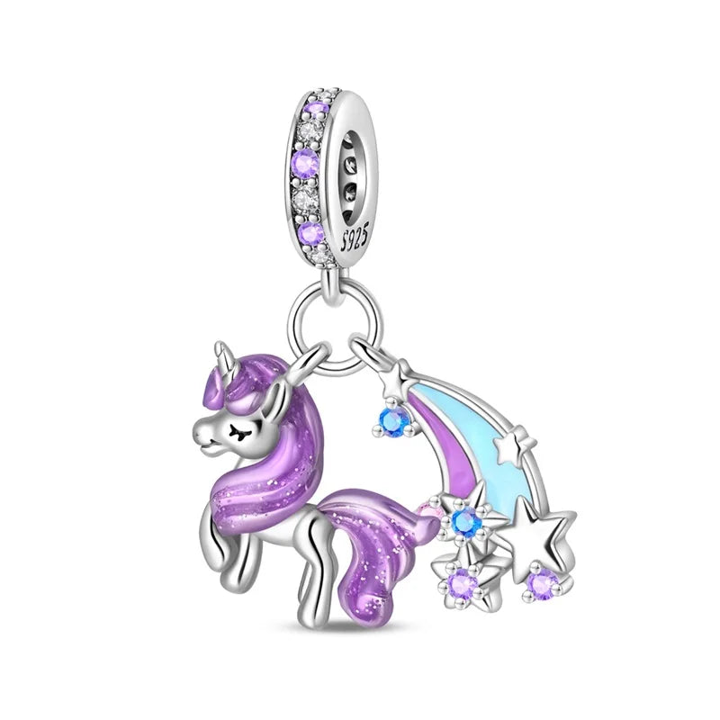 Charm-Anhänger aus 925er-Sterlingsilber mit eingelegten herzförmigen Perlen und Rosen-Anhänger, passend für Schlangenarmband, Boutique-Halskette, lila Anhänger, Geschenk