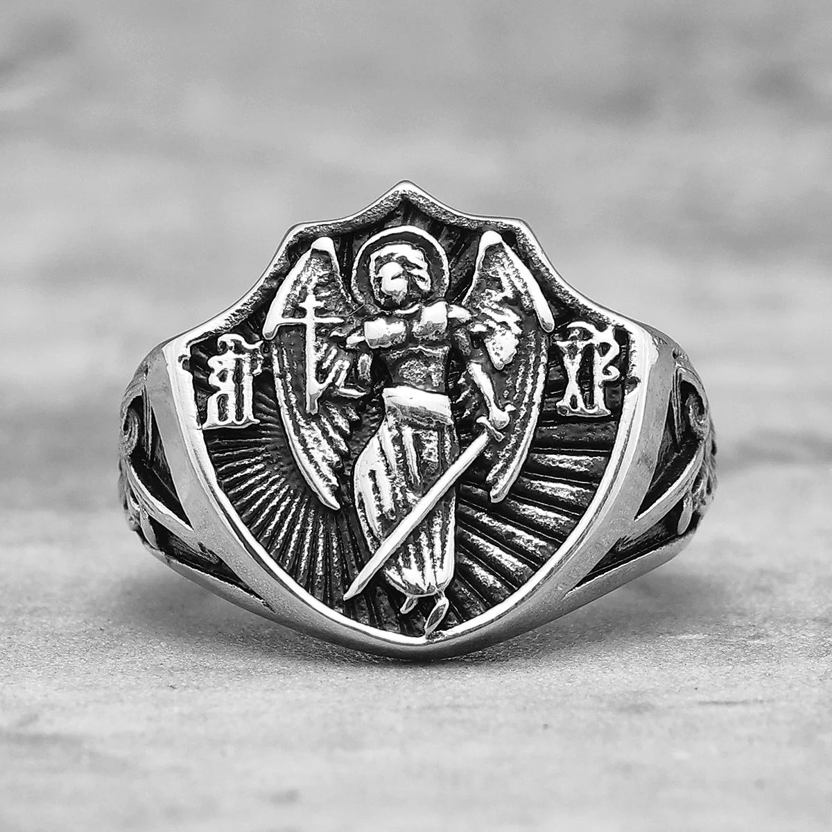Erzengel St. Michael Religion Amulett Edelstahl Herren Ringe Punk für männlichen Freund Biker Schmuck Kreativität Geschenk Großhandel