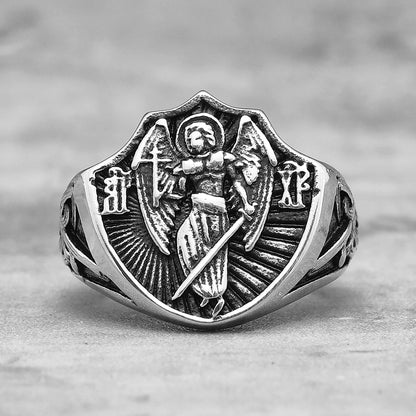 Erzengel St. Michael Religion Amulett Edelstahl Herren Ringe Punk für männlichen Freund Biker Schmuck Kreativität Geschenk Großhandel
