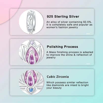 Lotusblüten-Anhänger aus 925er-Sterlingsilber, hypoallergen, Charm-Perle, rosa Zirkon, eingelegt, passend für Armbänder, Schmuck, Geschenk für Frauen