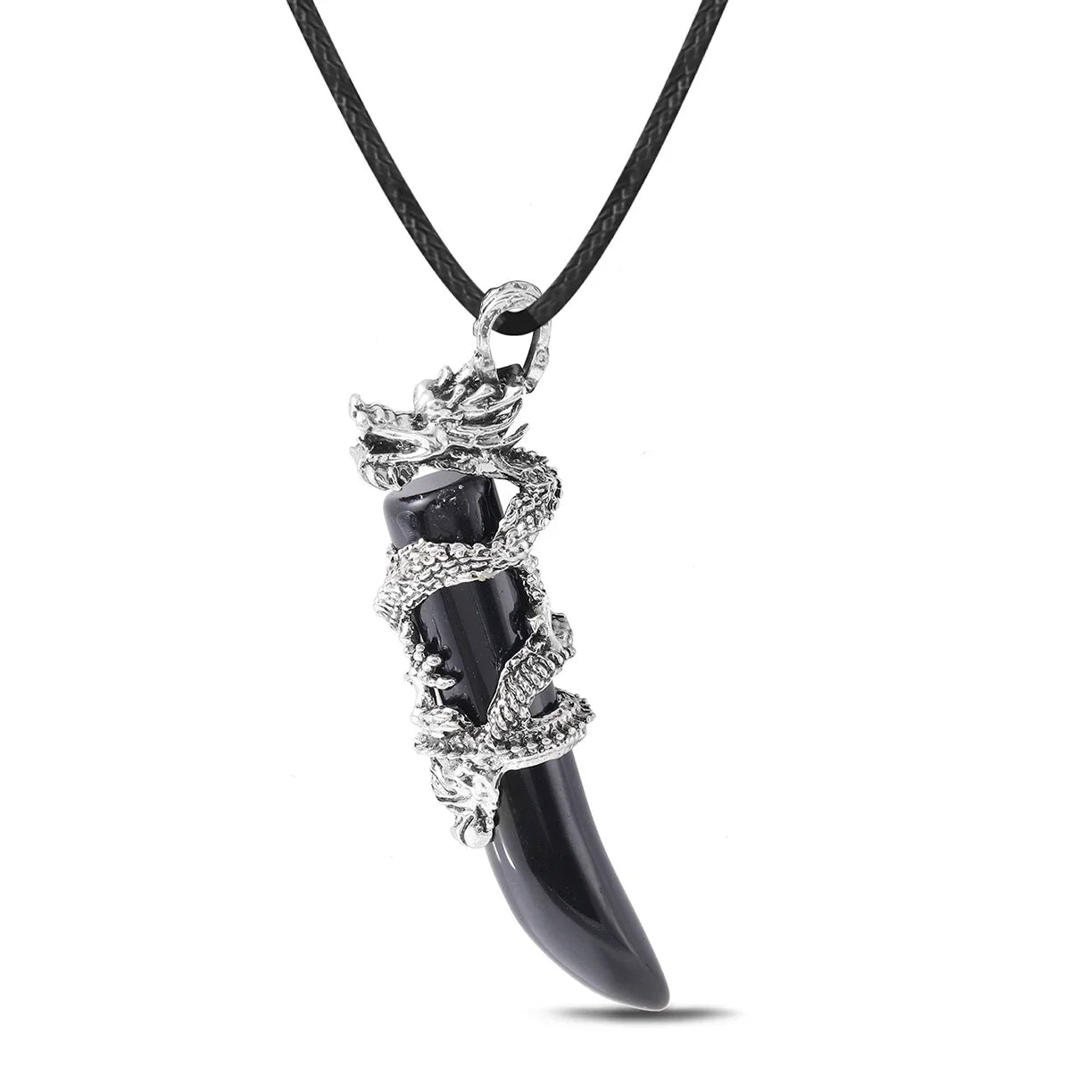 Vintage Herren Kristall-Halskette Drachen Naturstein Rosa Quarz Obsidian Amethyst Anhänger Edelstahl-Halsketten Amulett