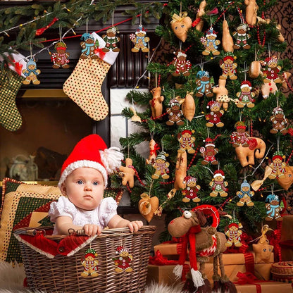 12/24 Stück Lebkuchenmann Holzornamente Weihnachtsbaum hängende Anhänger 2025, Weihnachtsfeier, Heimdekoration, Kinder, DIY-Geschenkanhänger