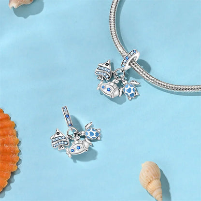 Charm-Charm aus 925er-Sterlingsilber, polychromatischer Zirkon, Sternschildkröte, Seestern-Charms, passend für Original-Armbänder, edler Schmuck, Weihnachtsgeschenk