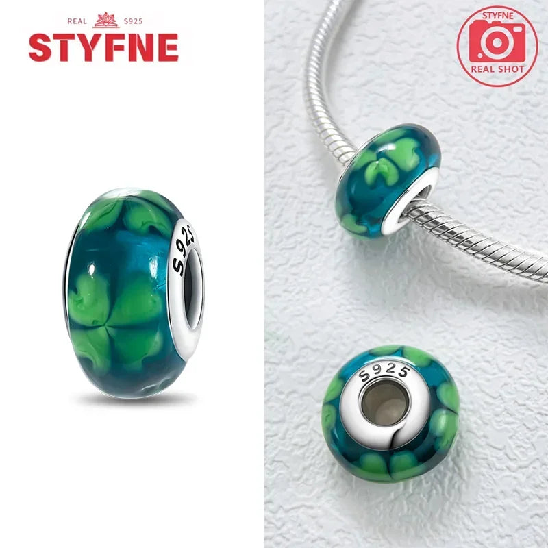 Echtes Sterlingsilber 925, Blumen-Charms, Glas, neue Original-Perle, bunt, Murano, passend für Original-Armbänder, DIY für Frauen, Schmuck, Geschenke