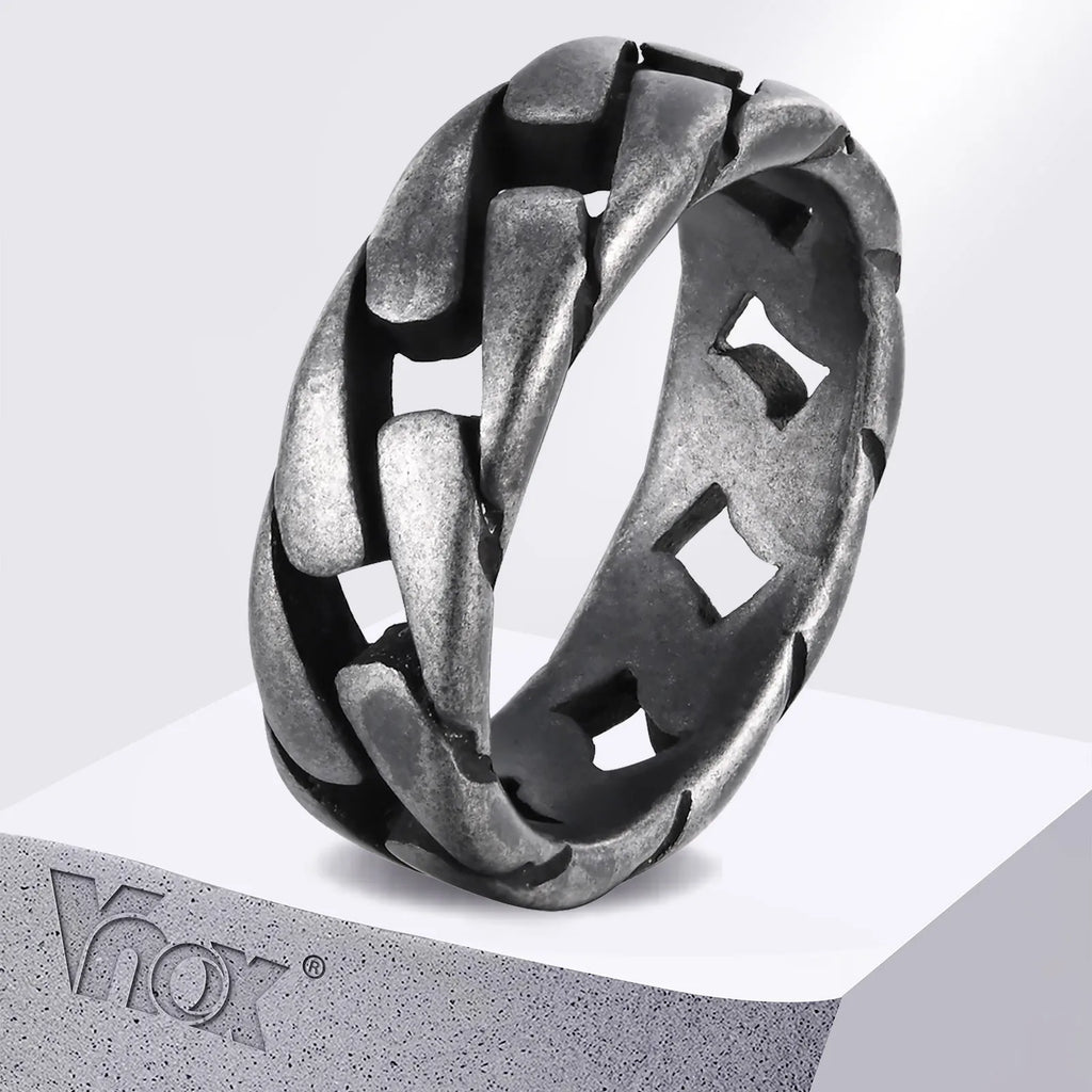 Vnox Herren Vintage oxidierte Edelstahlringe, Gliederförmiges Fingerband, Punk Rock Male Alliance