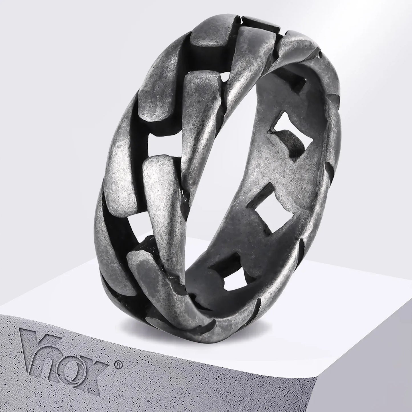 Vnox Herren Vintage oxidierte Edelstahlringe, Gliederförmiges Fingerband, Punk Rock Male Alliance