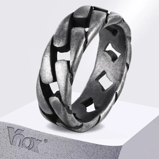 Vnox Herren Vintage oxidierte Edelstahlringe, Gliederförmiges Fingerband, Punk Rock Male Alliance