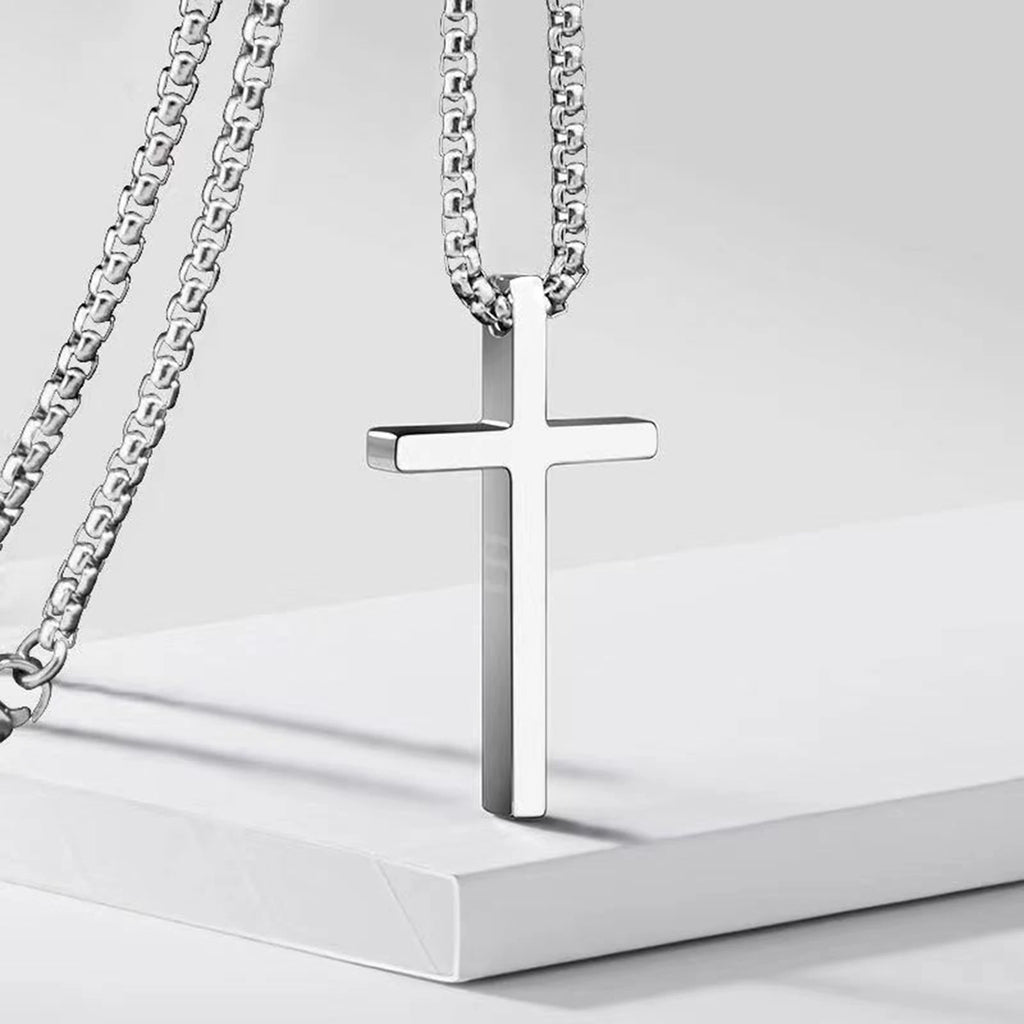 Vnox Kreuz-Halskette für Männer und Frauen, silberfarbenes, schlichtes Kreuz-Anhänger-Kragen mit Edelstahl-Kastenkette