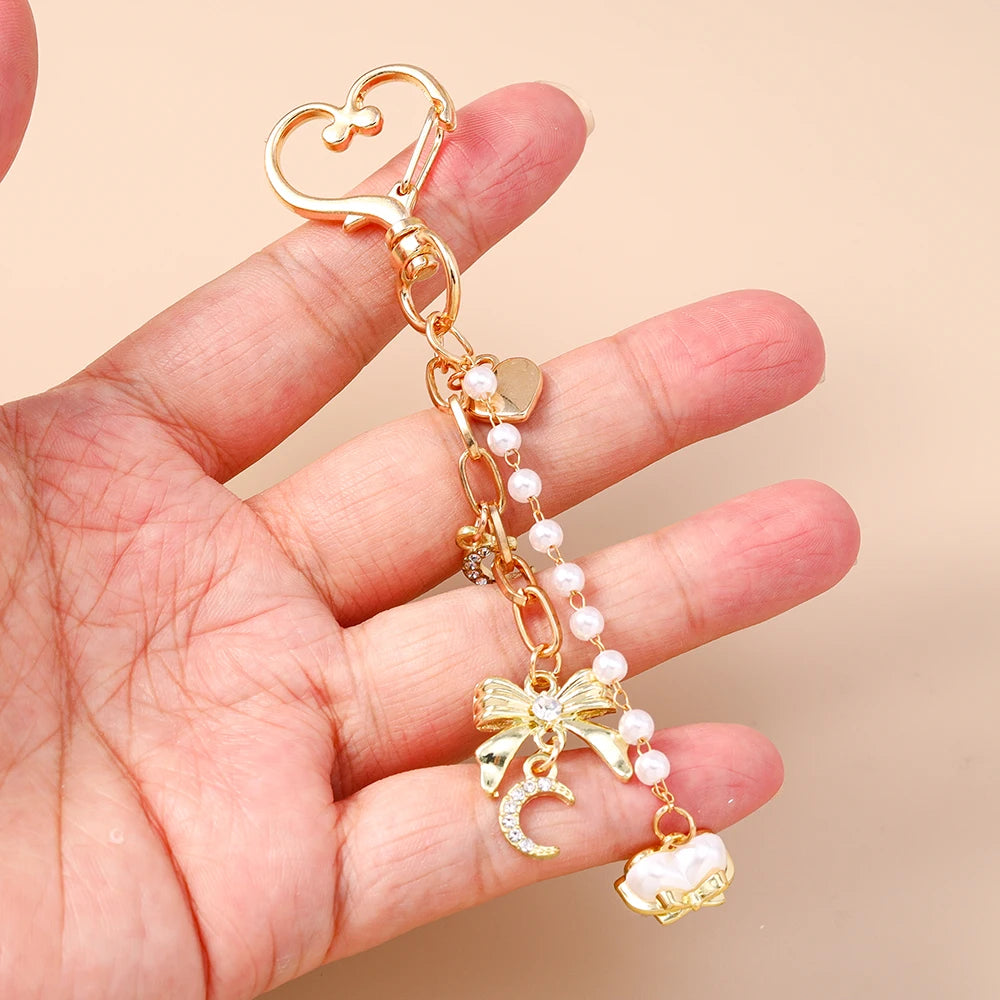 Aihua süße Y2K Metall Perle Liebe Herz Schleife Schlüsselanhänger für Frauen Mädchen Handtasche Anhänger DIY Schlüsselanhänger handgemachte Schmuck Geschenke