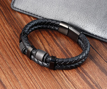Charm Braid Rope Bracelet For Men Stainless Steel Magnetic Buckle Genuine Leather Bracelets &amp; Bangles Male Female Jewelry
