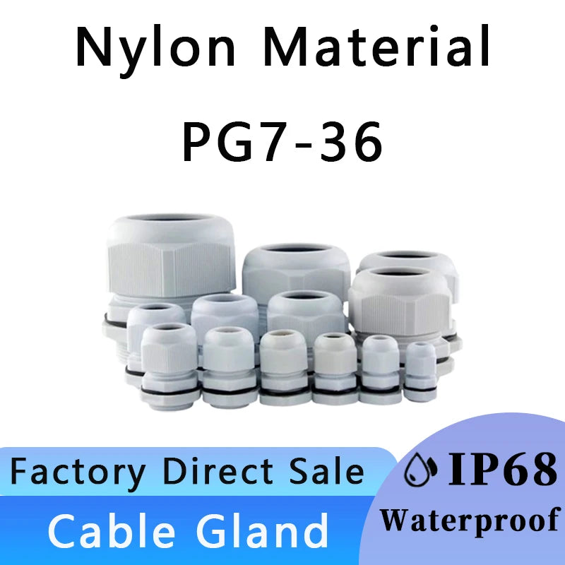 PG7-PG36 Kabelverschraubung, Kabeleingang, IP68, wasserdicht, weißes Nylon-Kunststoff-Anschlussstück