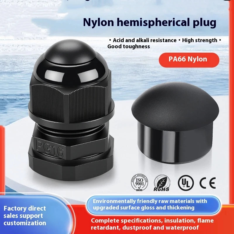 Halbkugelförmiger Plug aus PA66-Nylon, hochwertiger, gewindelfreier Plug, Pilzkopf, staubdicht, wasserdicht