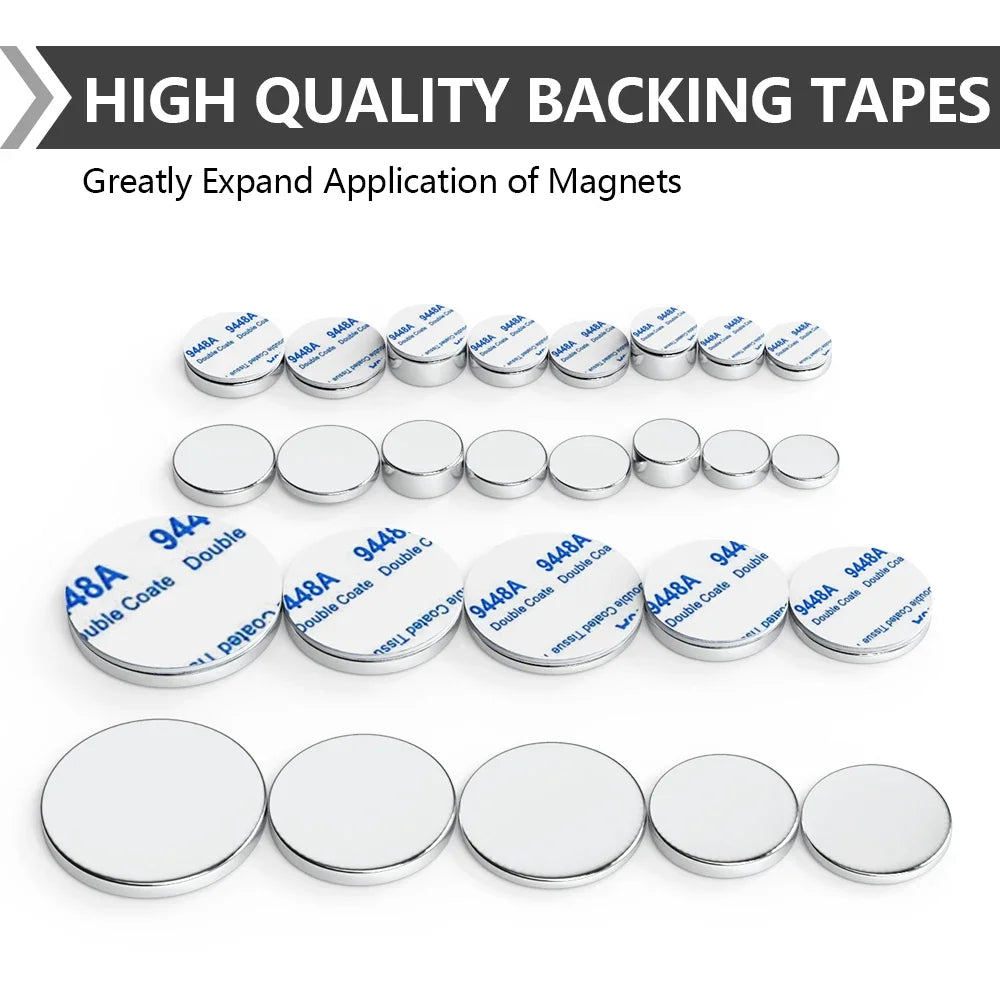 Superstarker Neodym-Magnet mit doppelseitigem Klebeband, runder NdFeB N35-Magnet, starker Permanentmagnet, Kühlschrankmagnet