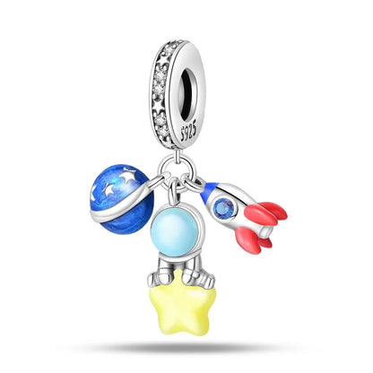 Heißer Verkauf 925er Sterlingsilber Raumschiff-Perlen und Kosmonauten-Anhänger, passend für exquisite Armbänder, schöne Schmuck-Accessoires, Geschenke