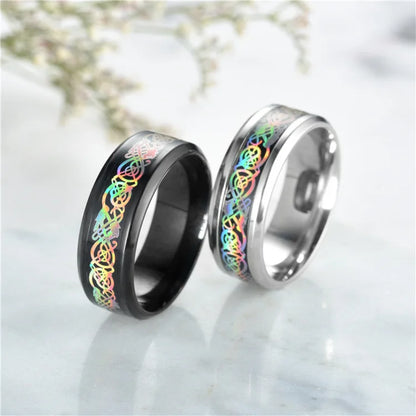 20 Farben Herrenschmuck Rot Blau Schwarz Drache Inlay Comfort Fit Edelstahlringe für Hochzeit Breite 8 mm