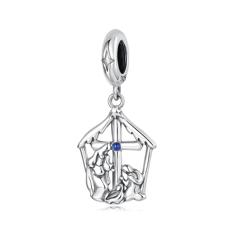 WOSTU Anhänger „Jesus-Krippe“ aus 925er-Sterlingsilber, „Die Geburt Jesu“, passend für Armbänder, Halsketten, DIY, einzigartiges Geschenk