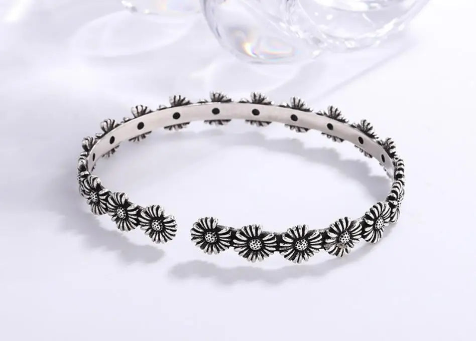 Sole Memory Vintage süße Chrysantheme 925er Sterlingsilber, größenverstellbare Öffnungsarmband für Frauen, Luxus-Schmuck, Geschenk BR344