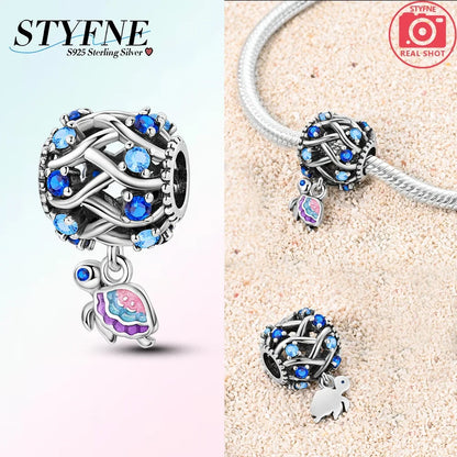 Charm-Charm aus 925er-Sterlingsilber, polychromatischer Zirkon, Sternschildkröte, Seestern-Charms, passend für Original-Armbänder, edler Schmuck, Weihnachtsgeschenk