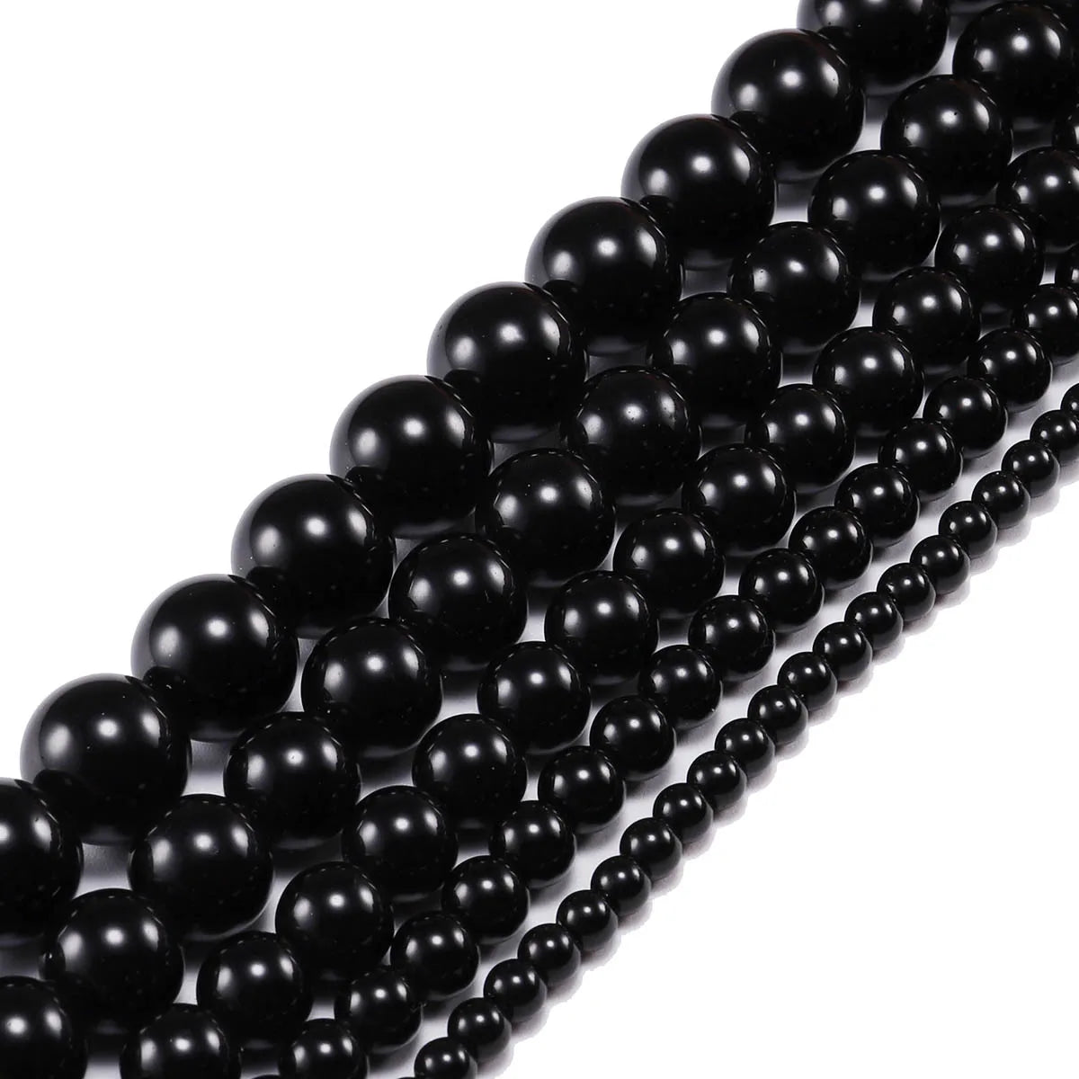 Glatte schwarze Achate Natursteinperlen für Schmuckherstellung runde Onyx lose Perlen 6 8 10 12 mm DIY Armband Halskette 15 Zoll
