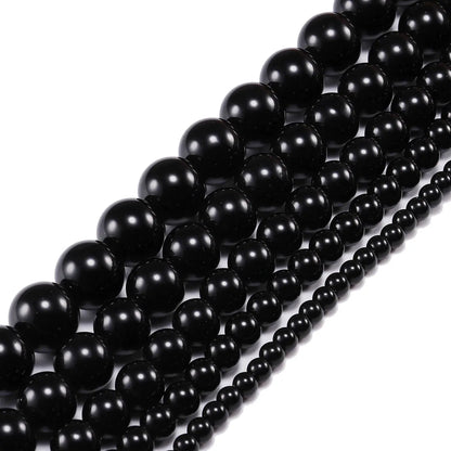 Glatte schwarze Achate Natursteinperlen für Schmuckherstellung runde Onyx lose Perlen 6 8 10 12 mm DIY Armband Halskette 15 Zoll