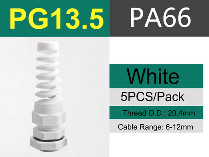 Biegensicher PG7 PG9 PG11 PG21 Entry Schwarz-Weiß-Nylon Flexible Kabelverschraubung Zugentlastung