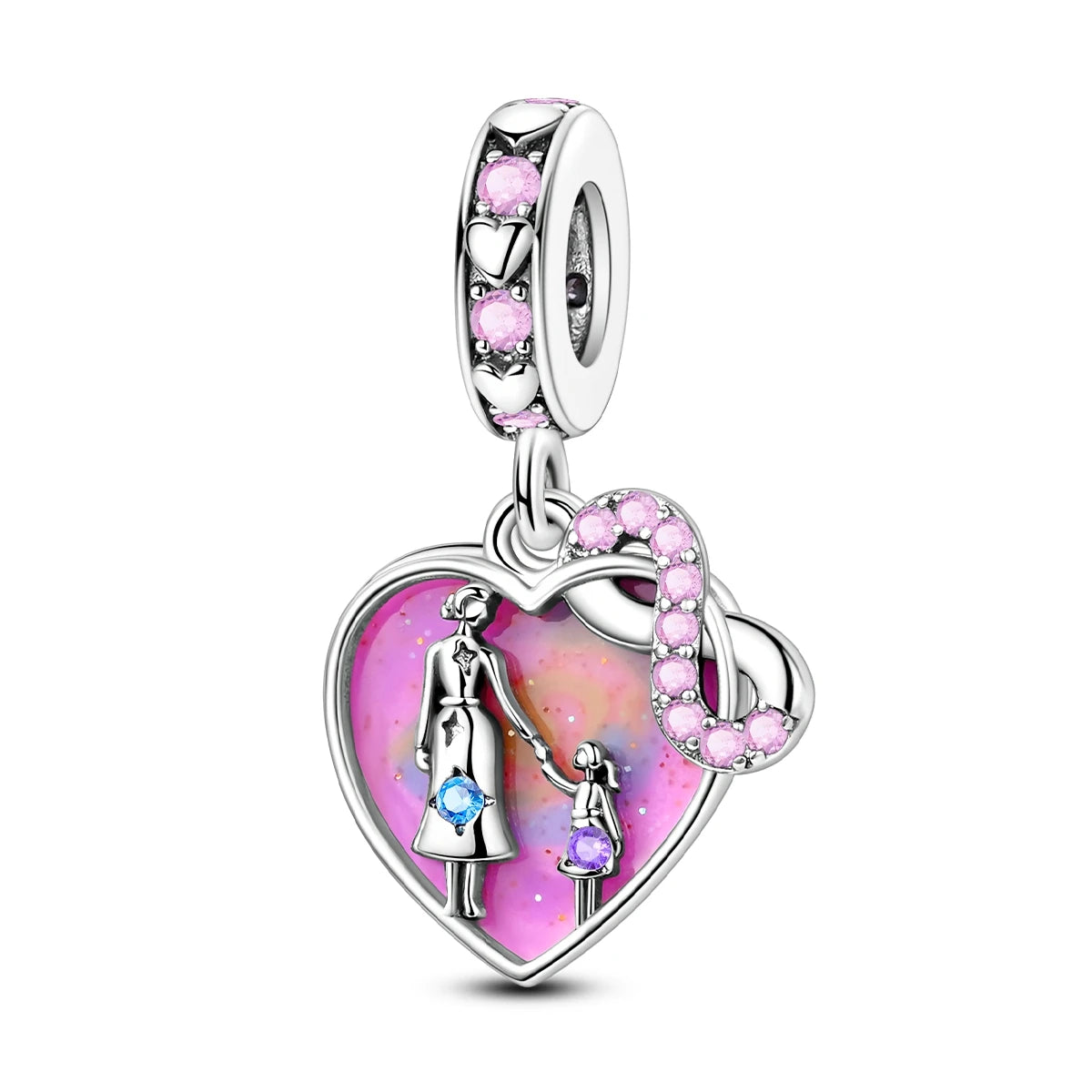 925 Sterling Silber Original Charms Perle CZ Zirkon Liebe Mama Rosa Herz Anhänger Passend für Armband DIY Damen Schmuck Geschenk für Freundin