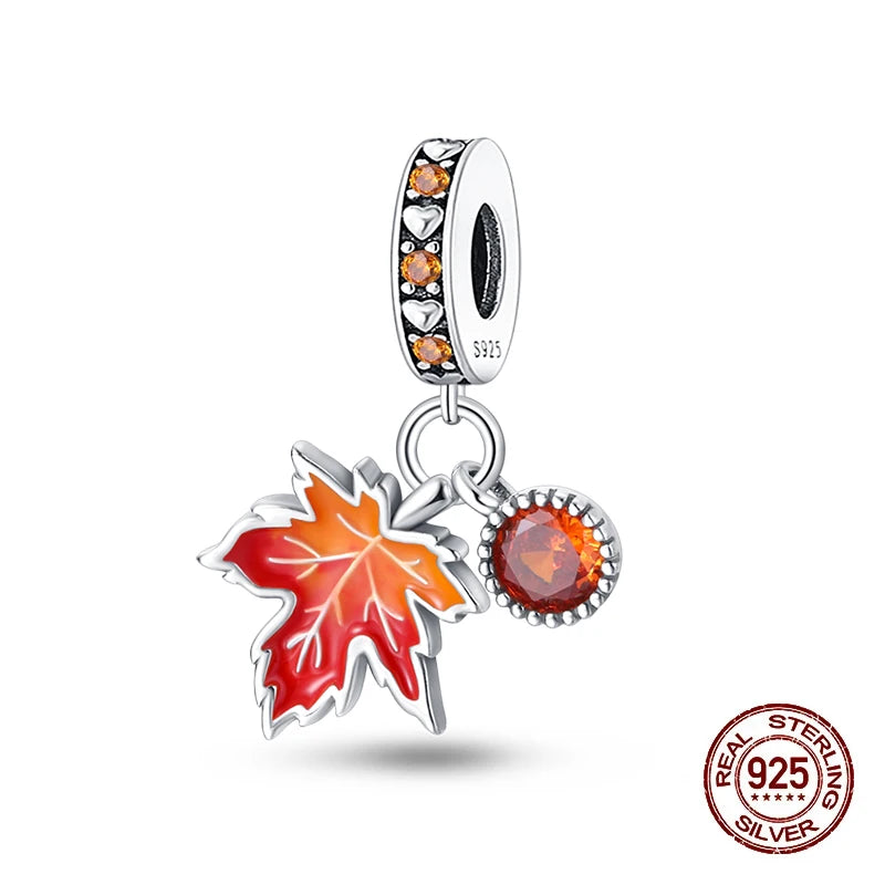 Herbst Neue 925 Sterling Silber Braun Maple Leaf Kürbis Biene Charms Bead Fit 3mm 925 Original Armbänder DIY schmuck Warmes Geschenk