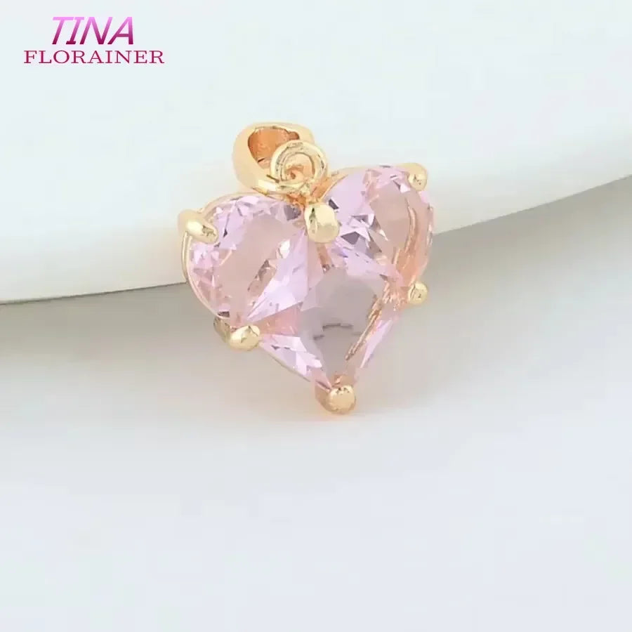 3PCS 14MM 14K Gold Farbe Messing mit Zirkon Herz Halskette Charms Anhänger Ohrringe Schmuck Machen Liefert Zubehör