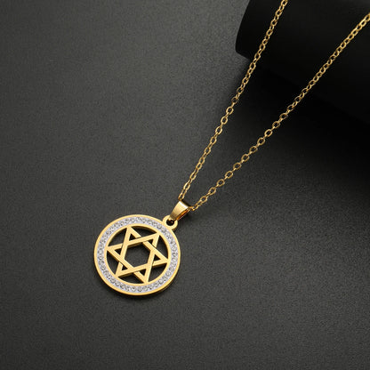 LIKGREAT Stern von David Edelstahl Vintage Halskette klar Zirkon runde Anhänger Halsketten Schmuck Hochzeits geschenk für Frauen Männer