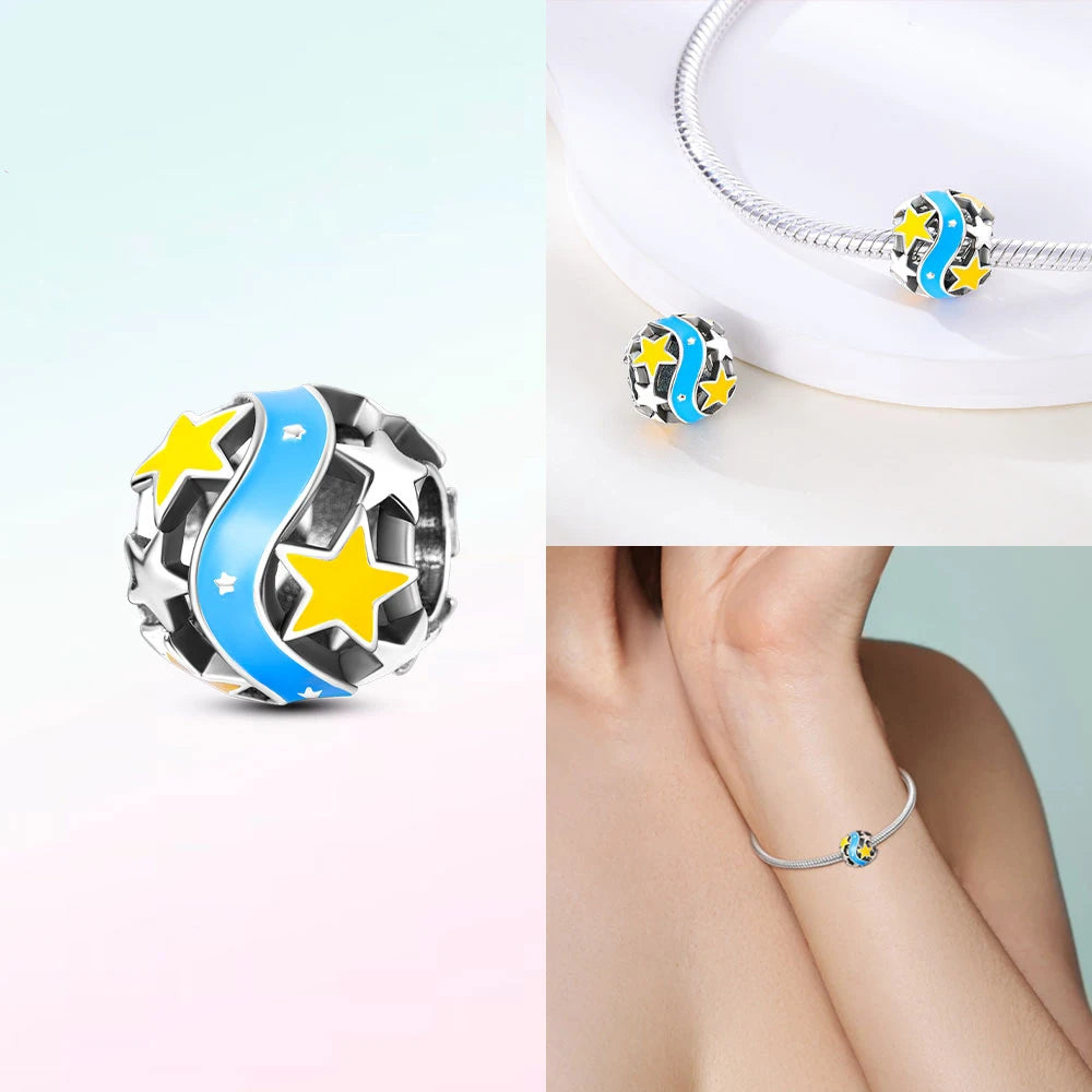 Original 925 Silber Lila Romantische Sternenplanet Perlen Halskette Charms Perlen Fit Armband Frauen Diy Zubehör Feines Geschenk