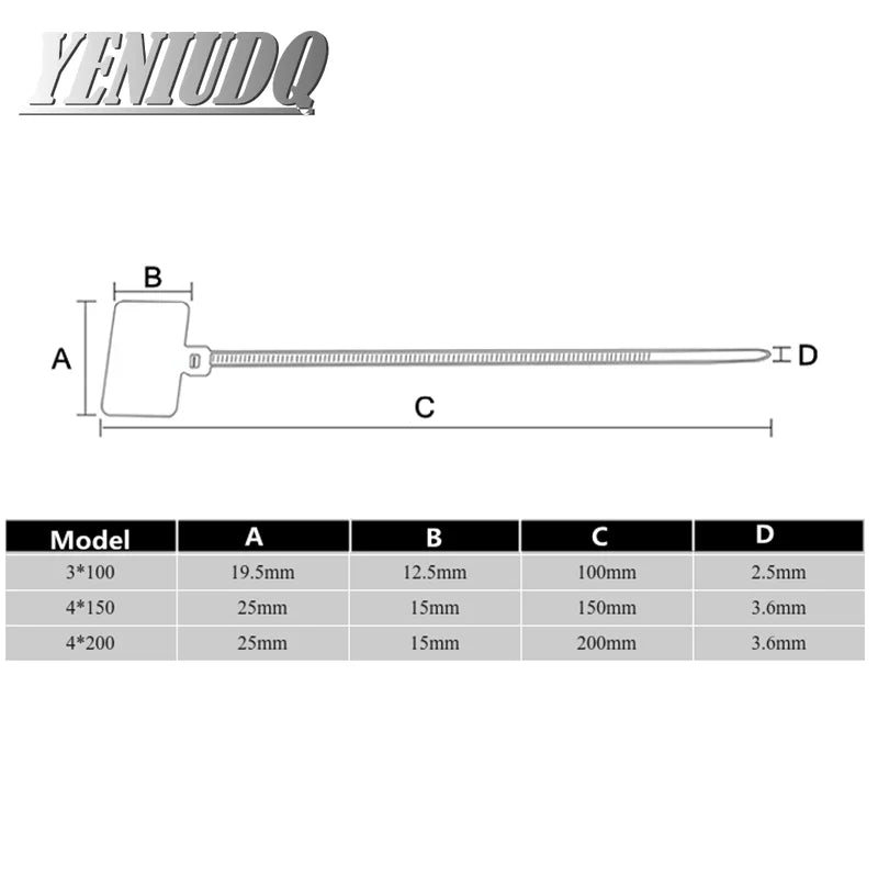 100 Stück Nylon-Krawattenanhänger, selbstsichernde Netzwerkkabel, Reißverschluss, Wickelschlaufe, Drahtbänder, Etikett, 3 x 100 mm, 4 x 150 mm, 4 x 200 mm